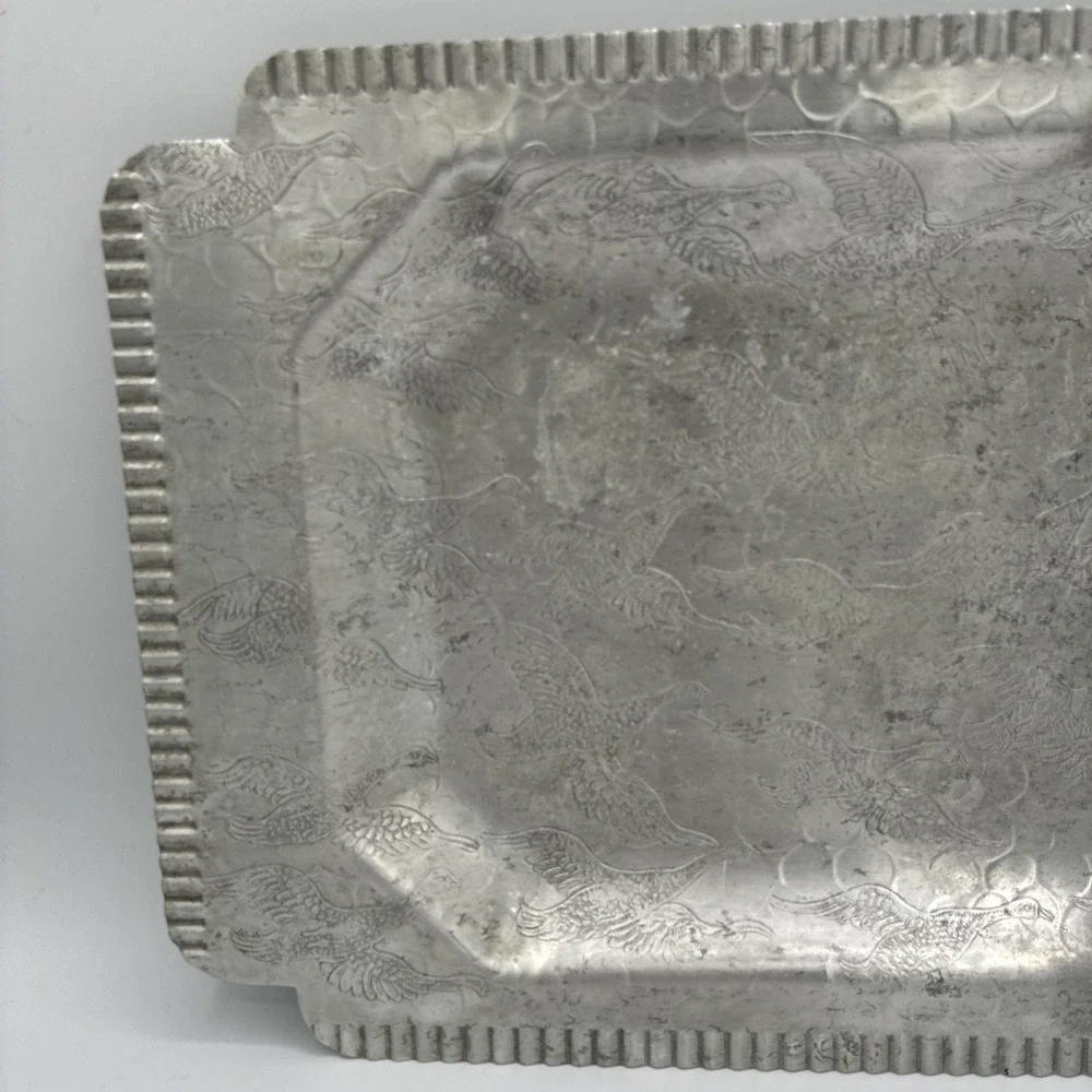 VTG Aluminum Tray 13.5 L 9.25 W 1 H Birds In Flight Goose Or Pheasant Design